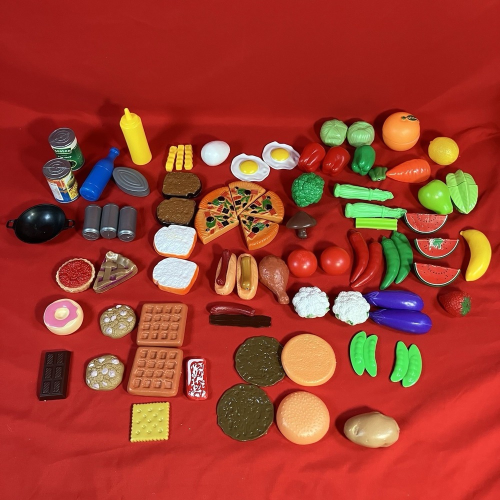 Play Pretend Food Fruit Veggies Snacks Other / 79 Pieces Lot / Plastic Toy /Flaw